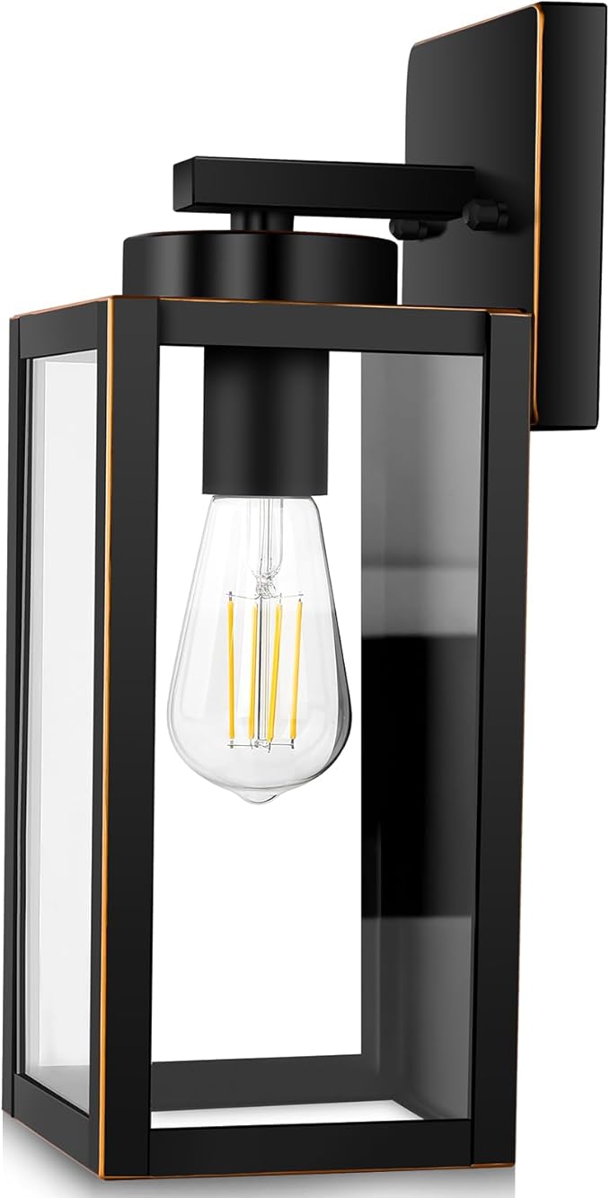 BesLowe Outdoor Wall Light Fixtures, Exterior Waterproof Wall Lanterns, Porch Sconces Wall Mounted Lighting with Glass Shades, Modern Wall Lamps for Garage Front Door Entryway, Black with Gold Trim