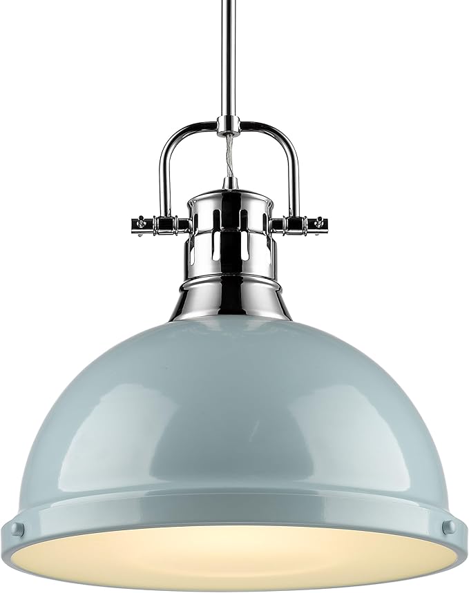Golden Lighting 3604-L CH-SF Duncan Pendant, 14.63" x 14", Chrome with Seafoam Shade