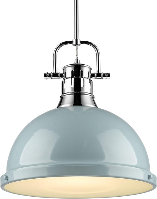 Golden Lighting 3604-L CH-SF Duncan Pendant, 14.63" x 14", Chrome with Seafoam Shade