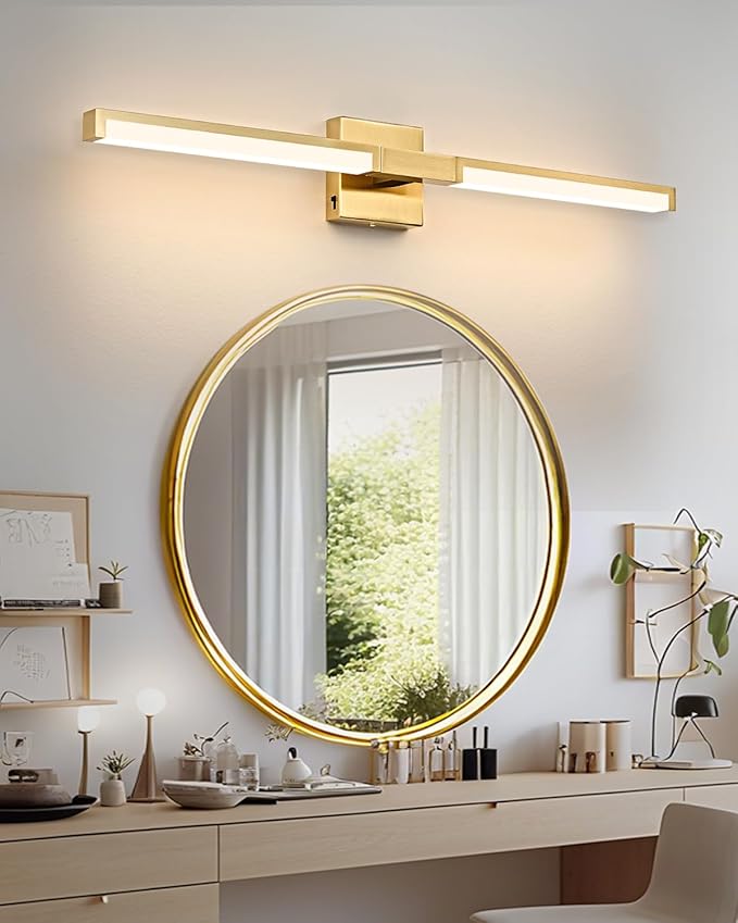 OKELI 32 Inch Bathroom Vanity Light Fixtures, Gold Modern Light Fixtures Over Mirror, 16W 5CCT Dimmable Wall Light- 2Pack