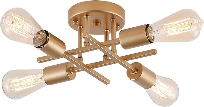 AIHYING 4-Light Semi Flush Mount Ceiling Light, Gold Mid-Century Industrial Farmhouse Chandelier Light Fixtures for Hallway Entryway Bedroom Kitchen Dining Room Porch Laundry Room UL Listed