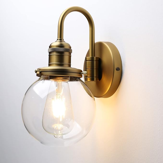 Industrial Vintage U-Shaped Wall Sconce 1-Light with 5.9” Round Clear Glass Globe Shade Indoor Wall Mounted Lamp Fixture