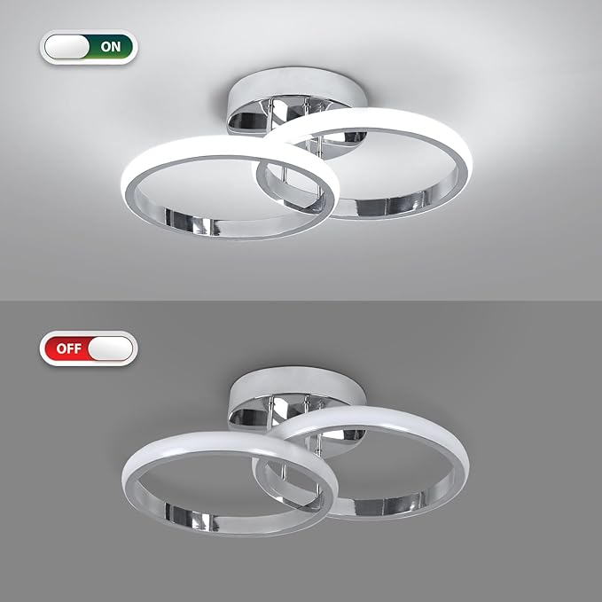 CANEOE 2 Packs Modern Led Ceiling Light Fixtures, 6000K Cool White Hallway Light Fixtures Ceiling, Bathroom Close to Ceiling Lights for Corridor Stair Aisle Lamps (Chrome, 2 Packs)