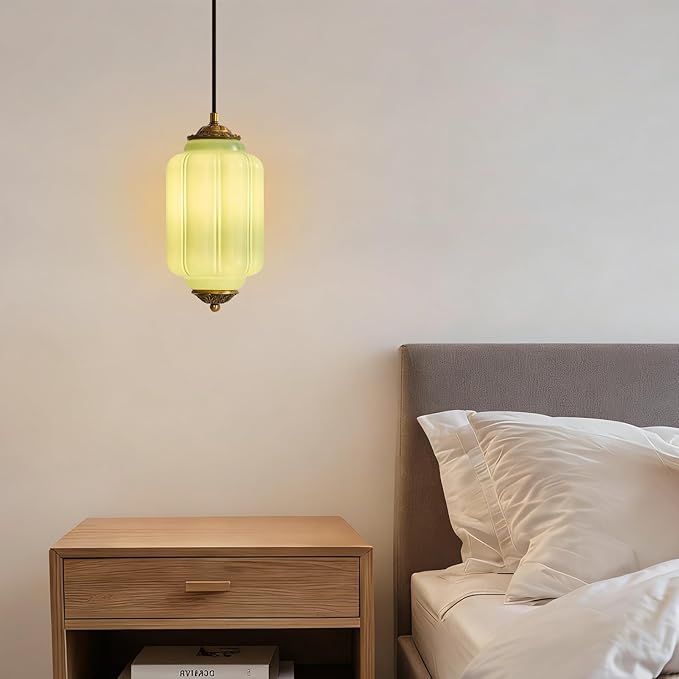 Green Milk Glass Ceiling Light Fixture,Milk Glass Pendant Light ,Semi Flush Mount Pendant Light Vintage Schoolhouse Ceiling Light for Kitchen Island, Living Room, Dining Room, Bedroom (Green, 5.7 In)