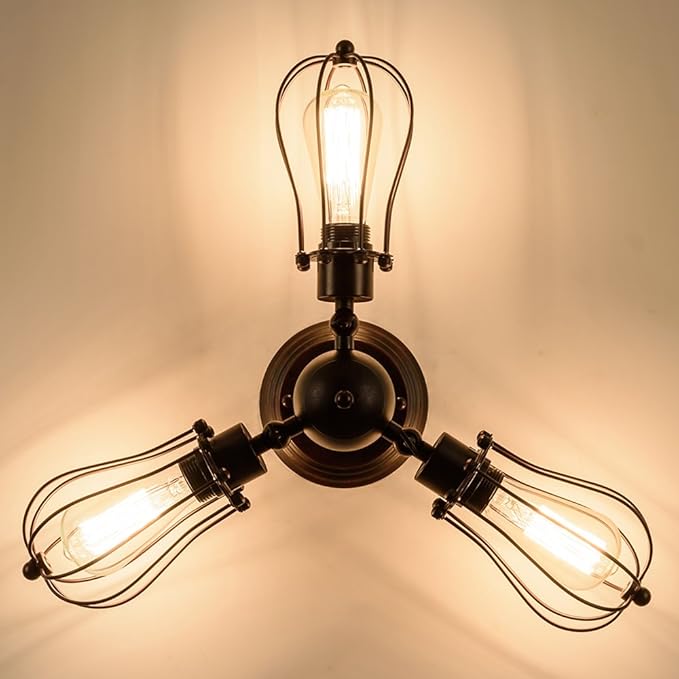 Luling Vintage Ceiling Light Industrial, Chandeliers Adjustable Socket Metal Wire Cage Lamp Semi-Flush Mount Rustic Ceiling Light Metal Lamp Fixtures (No Bulb) (with 3 Light) (Rust Color) (Rust)
