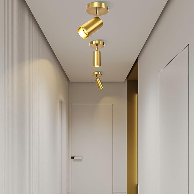 Track Lighting Ceiling Spotlight, Gold Ceiling Light Fixture, Gu10 Spotlights Indoor Angle Adjustment Modern Wall Lamp for Living Room, Gallery, Cabinet, Hallway, Bedroom 2 Packs