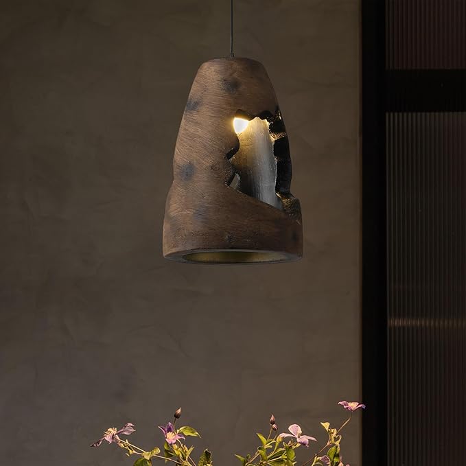 JAYMP Wabi Sabi Pendant Light for Dining Room Kitchen Island Hallway Farmhouse Hanging Lamp E26 Base Retroism Style Wine Bottle Shape Lighting Fixture, 1 Pack (Antique Brown,A Shape, D35×H51cm)