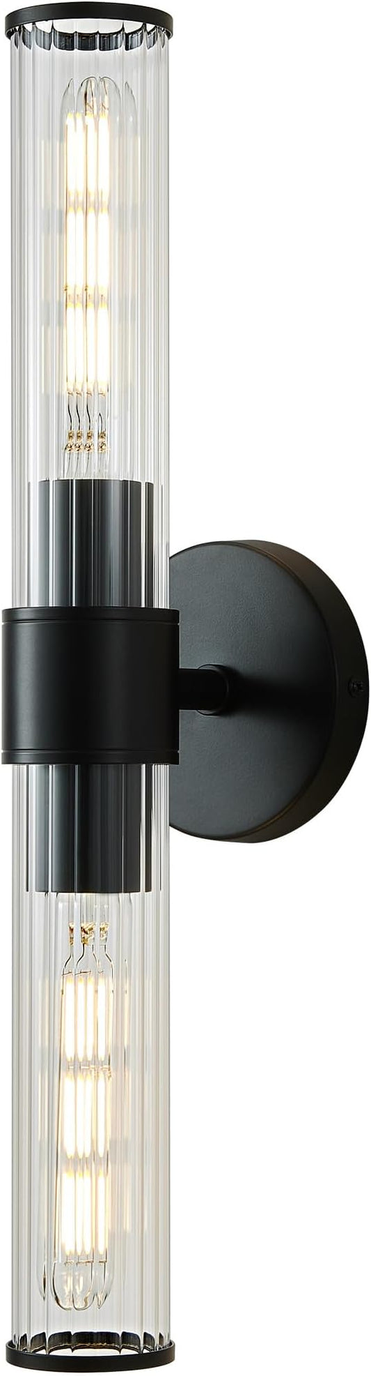 Bathroom Vanity Light Fixtures, Black Wall Sconces in Threaded Glass, Modern Wall Light for Bathroom Living Room Bedroom, Hallway - Bulb Not Included