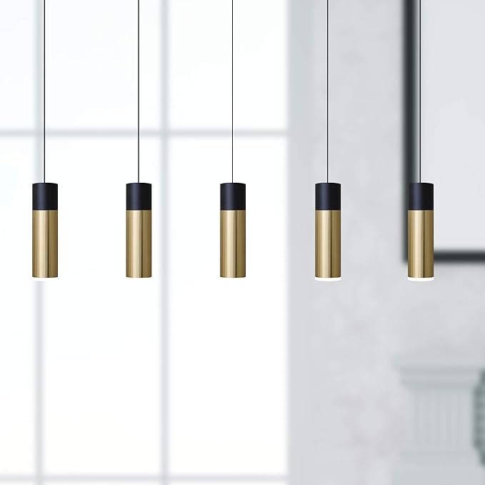 Vela 5 Mini Pendant Lighting Black-Brass - LED Hanging Light Fixture for Kitchen Island, Bar, Foyer - Cluster Pendants - Dimmable, Adjustable Wire, Lamp Bulb Included