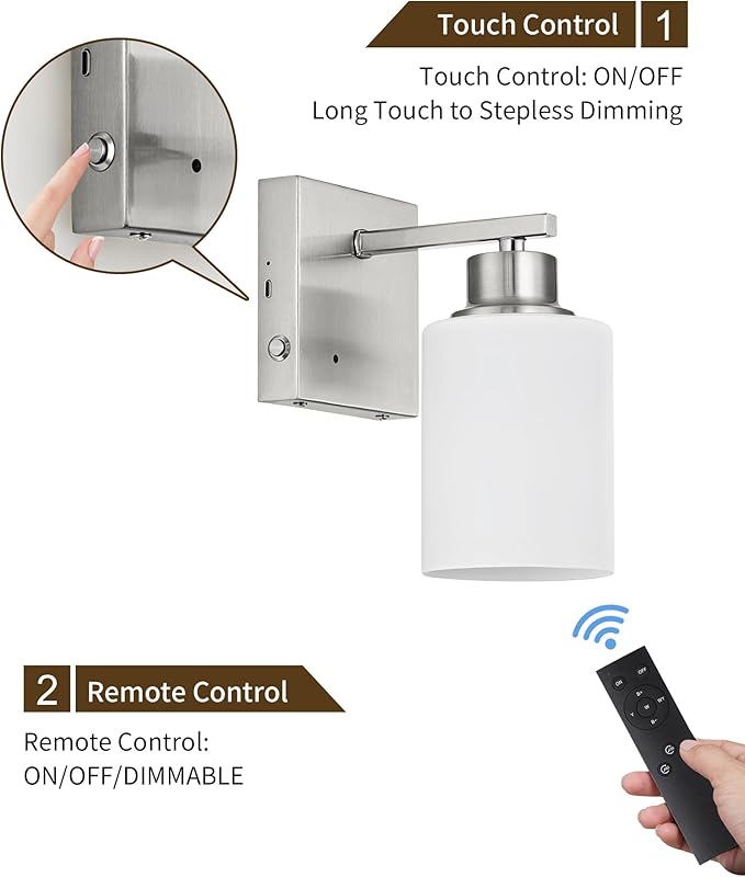 Rayogale Wireless Wall Sconces, Nickel Battery Operated Wall Sconce Set of 2 with Timer Function, Easy Install Dimmable Rechargeable Wall Lamps for Living Room, Bedroom, Hallway, Entryway Decor 3000K