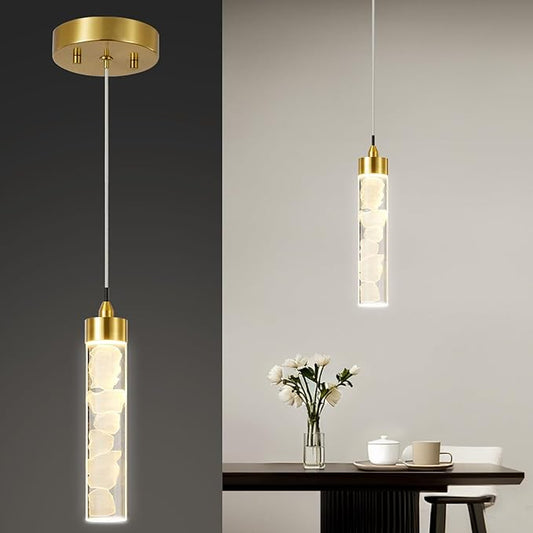 Pendant Lights Kitchen Island, Modern Mini Pendant Light Fixtures with Crystal Stone, Dimmable LED Chandelier, Gold Hanging Light Fixture for Dining Room Hallway, 3000K/4000K/5000K Adjustable, ETL