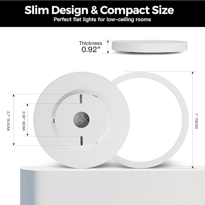 7Inch Flush Mount LED Ceiling Lights 100W Equivalent 5000K Daylight White, 15W 1500LM Dimmable Flat Surface Mount Ceiling Light, Small Round Light Fixtures for Closet Basement Hallway Kitchen, 1 Pack