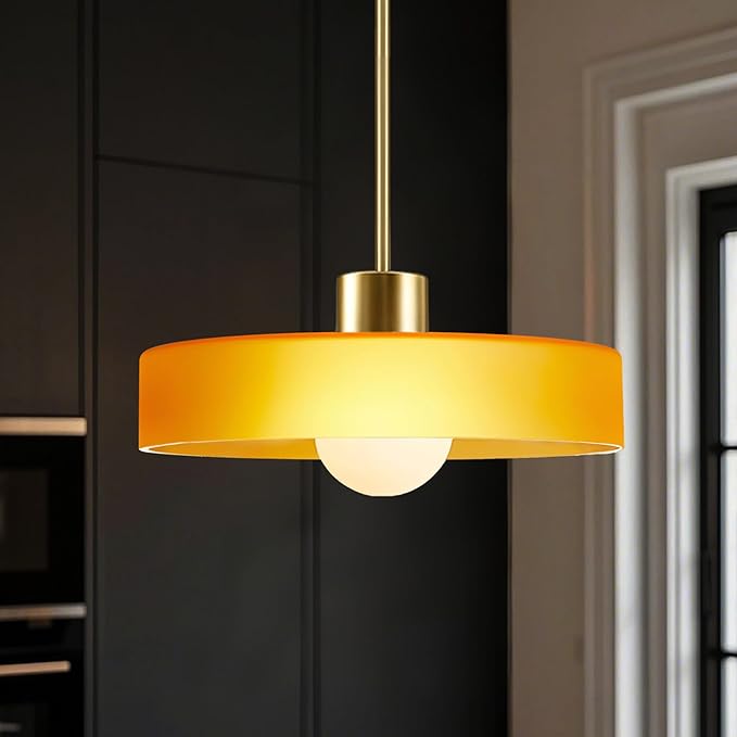 Pendant Lights Kitchen Island: Mid-Century Modern Hanging Light Fixture - Glass Pendant Lamp for Entryway Dining Room Over Table Bedside (Orange, 35cm/13.78inch)
