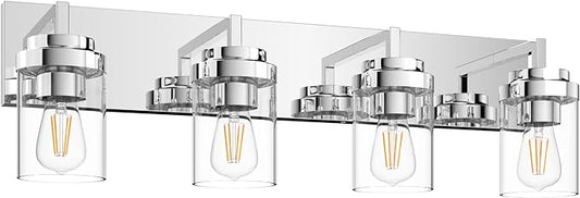 Espird Chrome Light Fixtures, 4 Light Bathroom Vanity Light with Clear Glass Shade, 30 in Modern Vanity Light, Bathroom Lighting Fixtures Over Mirror for Living Room