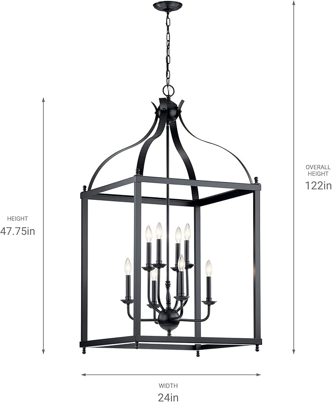 Kichler Larkin 47.75" Foyer Pendant Light in Black, 8-Light Oversized Pendant, (47.75" H x 24" W), 42591BK