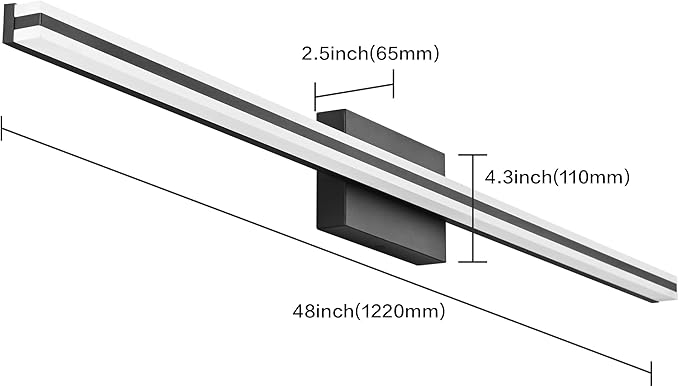 SOLFART Bathroom Lights Over Mirror Matte Black Dimmable Modern LED Vanity Lighting Fixtures 48 Inch 30W Bathroom Vanity Light