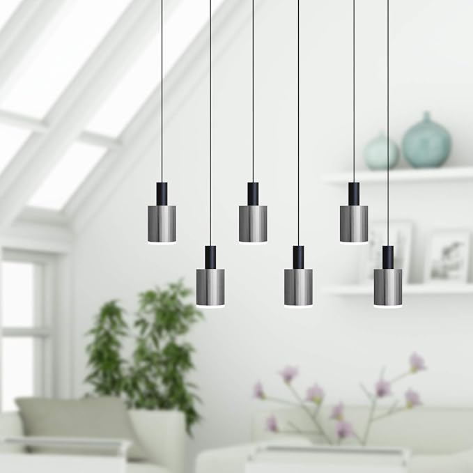 Virgo 6 Mini Pendant Lighting Black-Nickel - LED Hanging Light Fixture for Kitchen Island, Bar, Foyer - Cluster Pendants - Dimmable, Adjustable Wire, Lamp Bulb Included