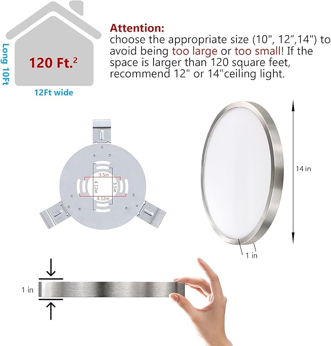 14 Inch Flush Mount Ceiling Light Fixture, Metal and Glass LED Ceiling Light Flush Mount, Slim Dimmable Flush Mount Light for Kitchen, Bedroom, Laundry, Low Ceiling, Brushed Nickel, 26W, 3000K, 2 Pack