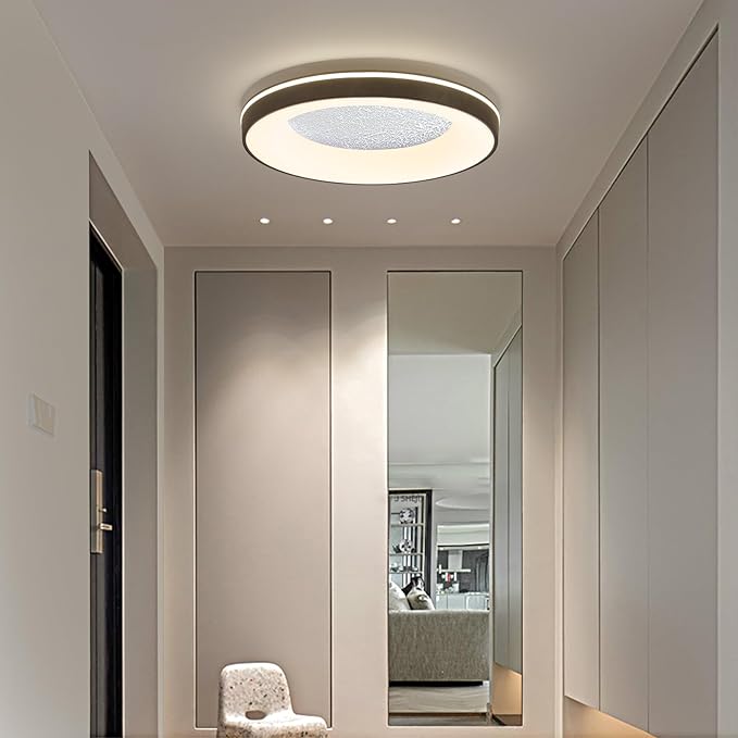 LED Flush Ceiling Light, 11in Grey Round Ceiling Light Dimmable 3000K/4500K/6500K Color Recessed Lamp for Living Room, Bedroom, Office,Hallway