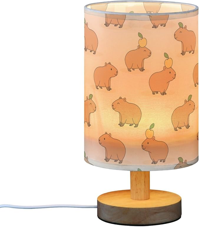 Aslsiy Cute Capybara Yellow Bedside Table Lamp Animal Nightstand Lamp Night Light Fabric Shade for Bedroom Living Room Home Office