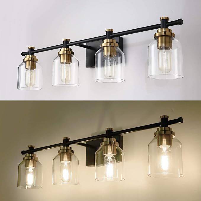 SOLFART Vintage Vanity Light Over Mirror Wall Sconce Bathroom Light Fixtures Black Brass Wall Lighting Bath Light Over Vanity