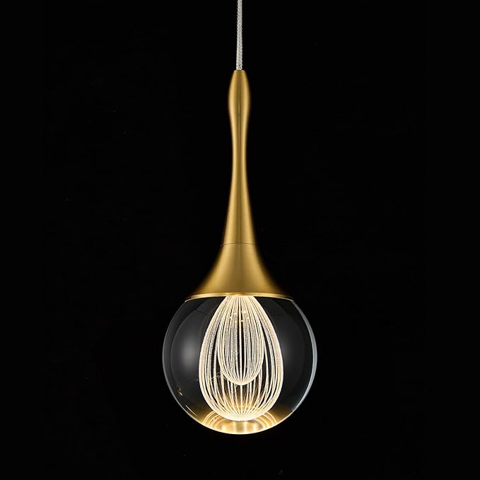 LED Pendant Light Kitchen Island Raindrop Crystal Pendant Lights Dimmable Gold Modern Hanging Light for Bedroom Bathroom Living Room 3000K Warm White, 1 Pack