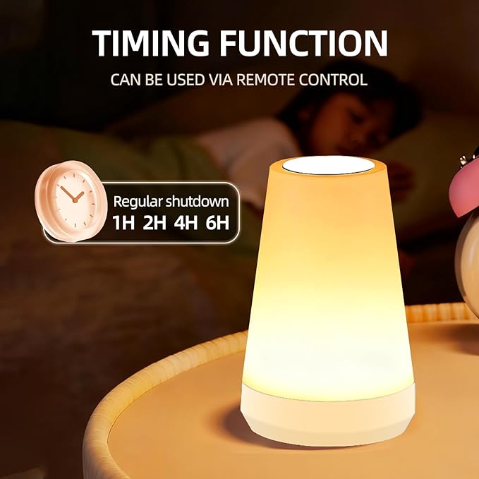 Night Light, Dimmable Touch Lamp and Remote Control, 13 RGB Colors & 5 Brightness, Rechargeable Bedside Table Lamp for Baby Kids Nursery Bedroom Bathroom Camping (White)
