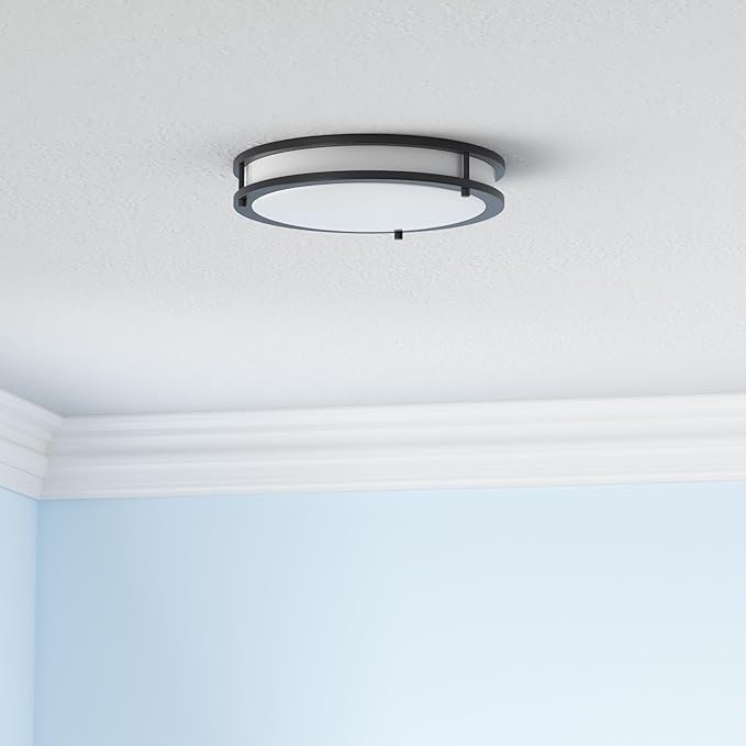 ASD LED 12" Round Flush Mount Lighting, Close to Ceiling Light Fixture | 3CCT, Dimmable, Energy Star, ETL Listed | 20W 1532LM 3000-5000K 120V | Low Profile Double Ring Lamp | Black, 4 Pack