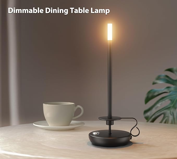 2 Pack Cordless LED Table Lamp, Battery Powered Stepless Dimmable Rechargeable Table Lamp for Dinner/Dining/Bedroom/Bar/Camping(Black)