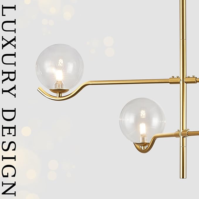 CATINER 4 Lights Gold Sputnik Chandelier, Modern Large L31 '' Mid Century Long Ceiling Pendant Light Fixtures with Clear Glass Globe Shades for High Ceiling Living Room Foyer Dining Room Bedroom