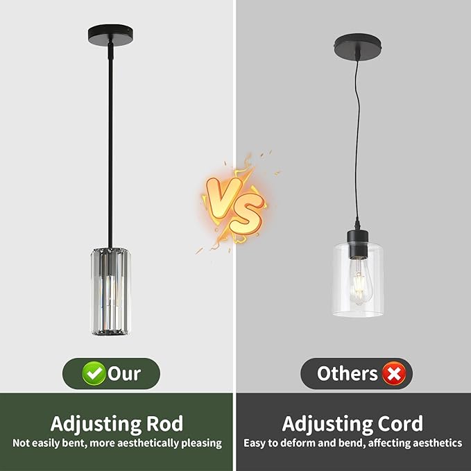 Modern 3-Pack Black Pendant Lights for Kitchen Island, 1-Light Mini Crystal Chandeliers Set with E26 Base, Small Hanging Luxury Fixture for Dining Room, Bedroom, Foyer and Hallway