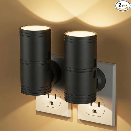 Likelgn Night Light Plug into Wall, 2 Pack Dimmable LED Nightlight with Dusk to Dawn Sensor, Soft White Glow, for Hallway, Bathroom, Bedroom, Black