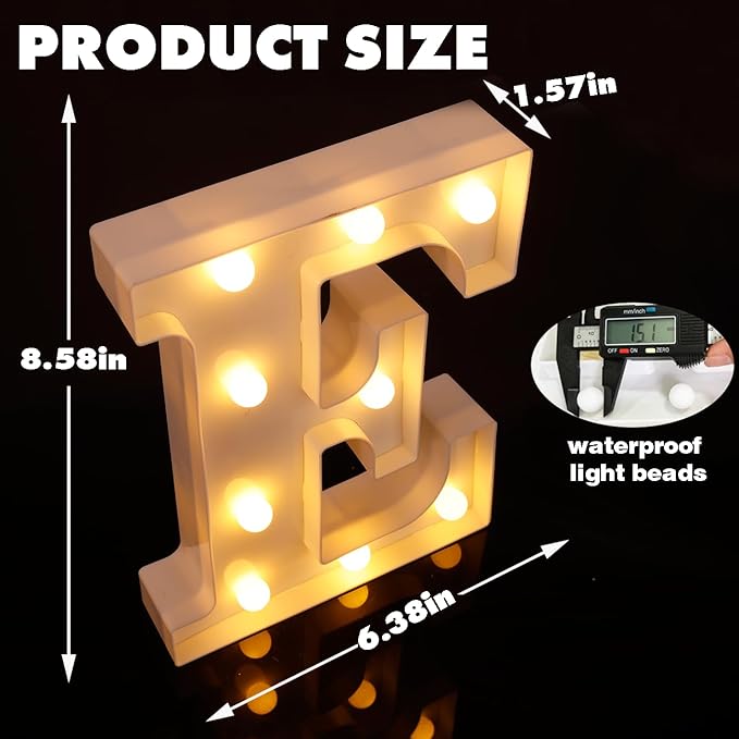 DyingSwan Small Led Marquee Letters, Light Up Letters, 8.58 Inch Led Letter Lights, Battery Powered Lighted Sign for Table, Party, Birthday, Christmas Decor (Letter E)