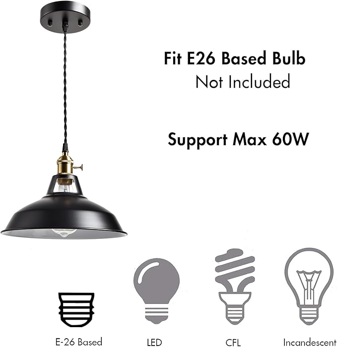 CLAXY Industrial Black Barn Pendant Light with Switch E26 Height Adjustable Hanging Ceiling Light Fixture for Kitchen Bar Restaurant Coffee loft