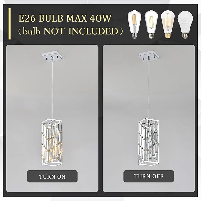 CATINER Chrome Crystal Pendant Lights 3 Pack, Mini Hanging Pendant Lighting Fixture with Adjustable Cord, Modern Kitchen Island Pendant Lights for Dining Room, Bedroom, Hallway, E26 Base