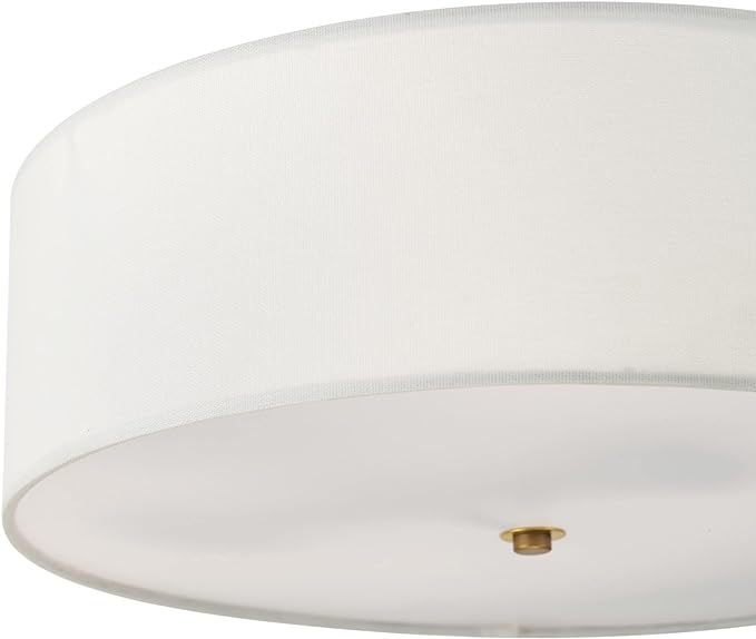 Globe Electric 2-Light Flush Mount Ceiling Light, Matte Brass Finish, White Linen Shade, E26 Base, Dimmable, Minimalist Home Lighting, 60998