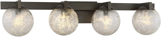 Savoy House 8-1017-4-15 Darien Contemporary Ice Glass Bathroom Vanity Wall Light, 4-Light 240 Total Watts, 7" H x 33" W, Mediterranean Bronze