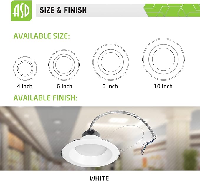 ASD 6 Inch Commercial Canless LED Downlight, Power Adjustable 10/15/22W Lighting, Dimmable Recessed Ceiling Light Fixture, 5 Color Temperatures 2700K-5000K, 120-277V IC Rated UL & Energy Star 4 Pack