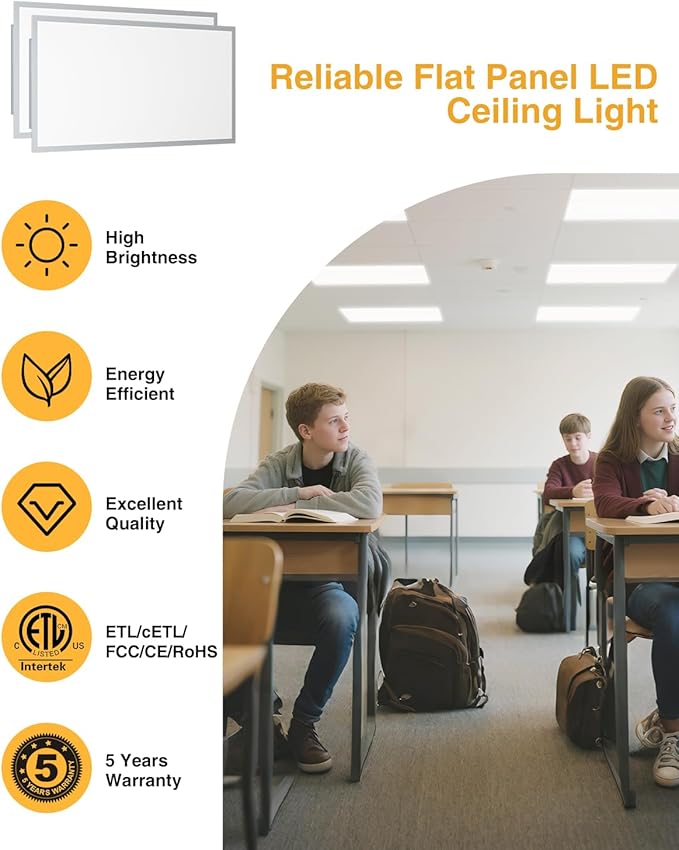 LED 2x4 Flat Panel Light, Drop Ceiling Lights Fixture, Selectable Features, 30W/40W/50W/60W/72W, 3000K/3500K/4000K/5000K/6500K, Dimmable (0-10V), for Office Kitchen, ETL Listed (2x4FT-2Pack)