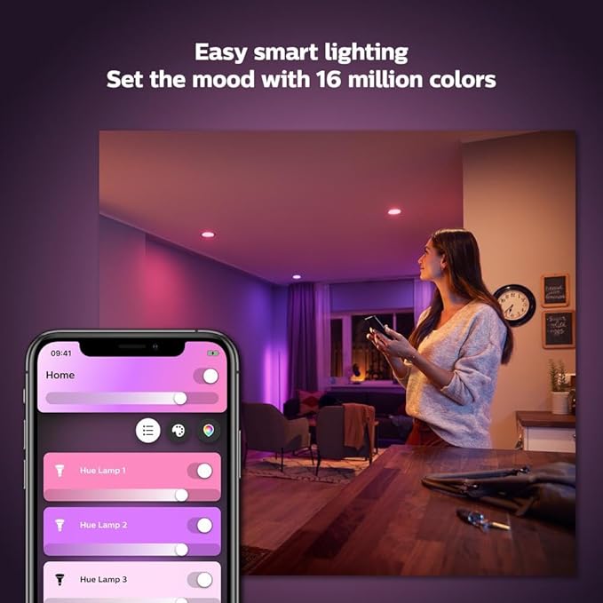 Philips Hue Smart Retrofit Recessed 5/6 Inch LED Downlight 1 Pack - White & Color Ambiance Color-Changing Light 1100LM - Control with Hue App - Compatible with Alexa, Google Assistant & Apple Homekit
