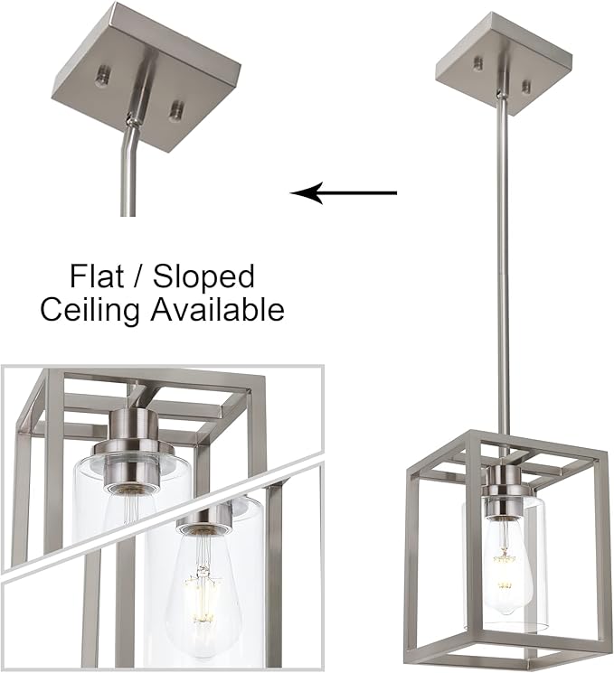 MELUCEE Pendant Light Fixtures Ceiling Hanging for Kitchen Island Dining Room Entryway, 1-Light Small Chandeliers Brushed Nickel Finish with Clear Glass Shade