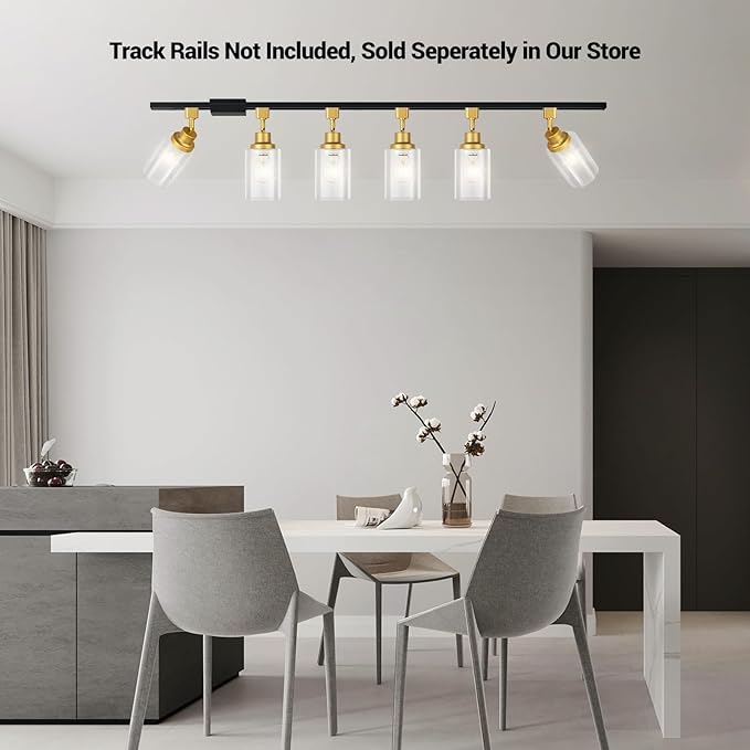 VANoopee H Type Track Lighting Heads E26 Track Light Ceiling Modern for Kitchen, Compatible with H Track Lighting Rail System, Gold Track Lighting Fixtures with Glass Lamp Shade, 4 Pack, No Bulbs