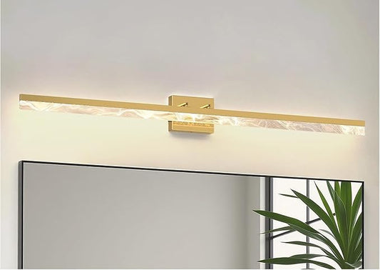 L LOHAS LED 48-Inch Bathroom Vanity Light Bar Over Mirror, Gold Modern Bathroom Light Fixtures with Marble Acrylic Shade, 3CCT Adjustable LED Vanity Lights for Living Room Wall