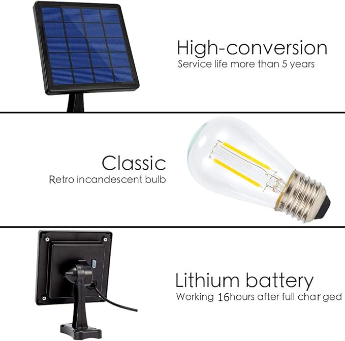 Solar Lights Outdoor Dusk to Dawn Shed Light 9.8FT Extension Cable Solar Powered Bulb Pendant Waterproof for Indoor, Chicken Coop, Porch, Gazebo, 3000K Warm