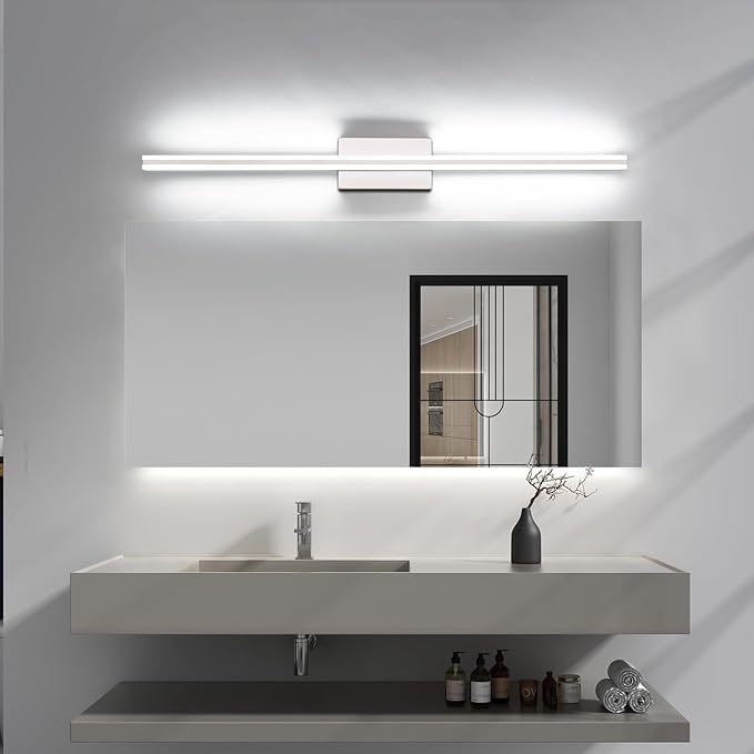 SOLFART Bathroom Vanity Light Nickel 25W 40 Inch Modern LED Bathroom Light Fixtures Over Mirror Dimmable Wall Lights