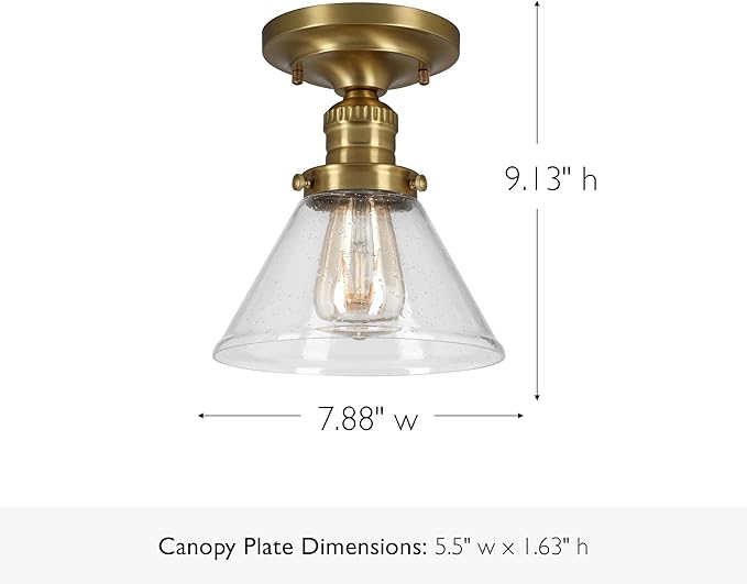 Design House Augustin Ceiling Light, 1-Light, Semi-Flush, Seeded Glass Glow, Dimmable, E26 Socket, Durable Metal Frame, Satin Gold, 7.9 in L x x 7.9 in W x 9.1 in H, 589069-SG