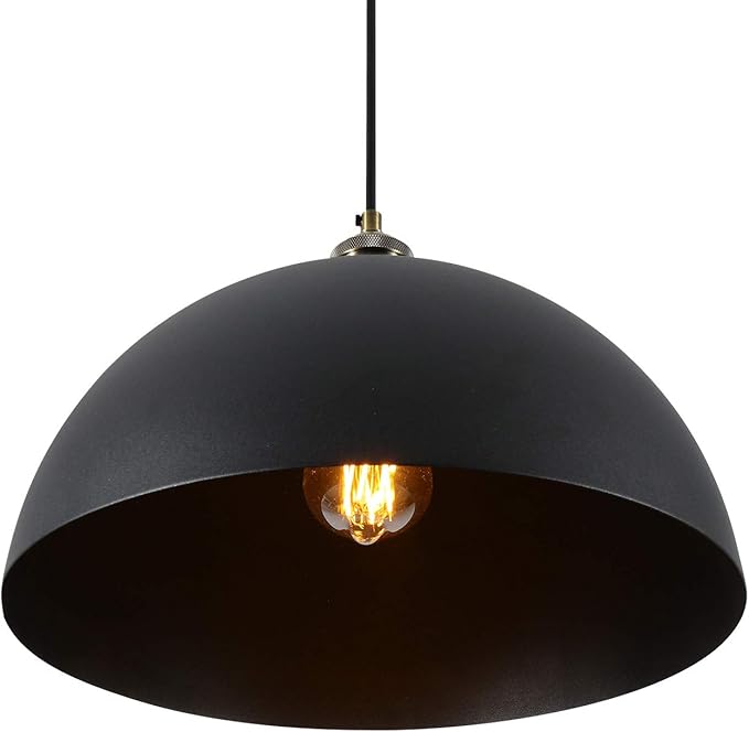 Vintage Black Pendant Light 13.7'' Retro Farmhouse Dome Pendant Lamp Modern Industrial Chandelier for Wire Length 78.74 '' Kitchen Island, Bedroom, Dining Room, Living Room, Hallway