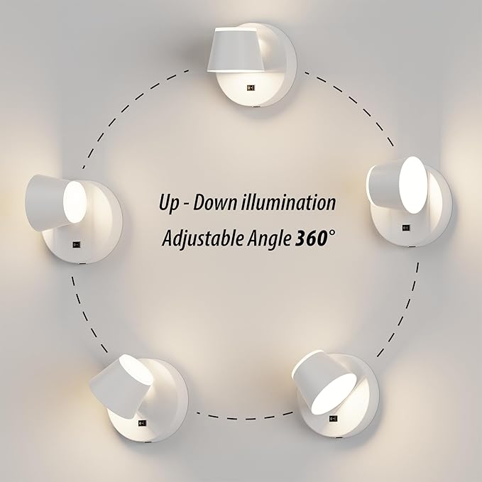 URSOLA Battery Operated Wall Sconce with Remote, LED Rechargeable Battery Wall Light with 9000mAh 3CCT and Dimmable Magnetic 360° Rotation Cordless Light for Bedroom（White）