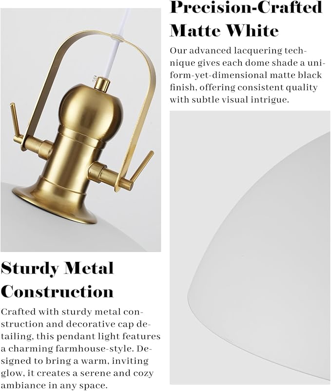 White and Gold Pendant Lights 2 Pack, 13.8 Inch White Farmhouse Pendant Light Kitchen Island, Industrial Pendant Lights, Island Pendant Lights for Kitchen Barn Hallway Porch Dining Room