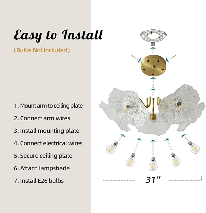 Flower Glass 5 Lights Ceiling Light - Gold Vintage Floral Semi Flush Mount Chandelier Lightin Fixture - Mid Century Modern Art Deco Lamp for Bedroom Bathroom Hallway Hall Laundry Kitchen Dining Room